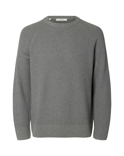 Selected - SLMBraun Rib Crew Strik - Medium Grey Melange